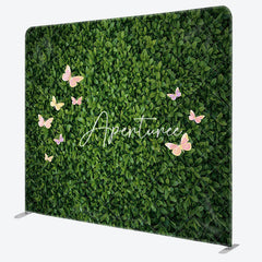 Aperturee - Aperturee Greenery Leaves Pink Butterfly Pillow Case Backdrop