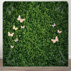 Aperturee - Aperturee Greenery Leaves Pink Butterfly Pillow Case Backdrop