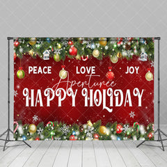 Aperturee - Aperturee Greenery Peace Love Joy Snow Happy Holiday Backdrop