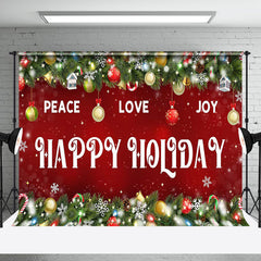 Aperturee - Aperturee Greenery Peace Love Joy Snow Happy Holiday Backdrop