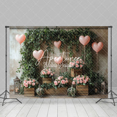 Aperturee - Aperturee Greenery Pink Rose Balloons Valentines Day Backdrop