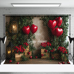 Aperturee - Aperturee Greenery Red Rose Balloons Valentines Day Backdrop