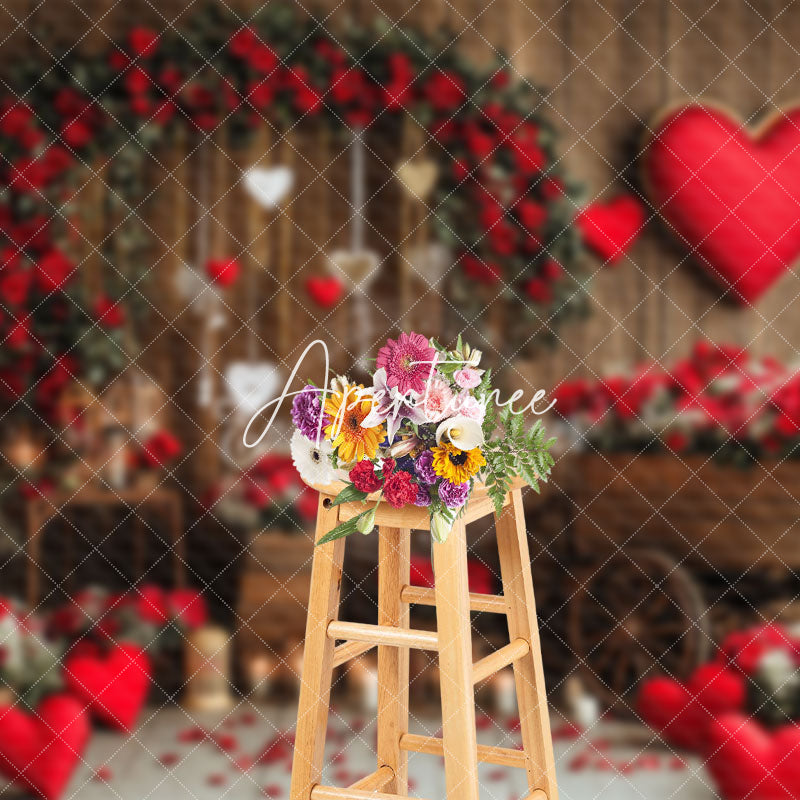 Aperturee - Aperturee Greenery Red Rose Romantic Valentines Day Backdrop