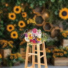 Aperturee - Aperturee Greenery Sunflower Rustic Wooden Spring Backdrop