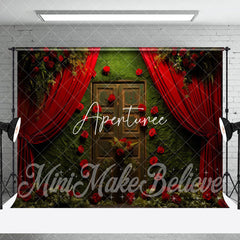 Aperturee - Aperturee Greenery Wall Red Curtain Red Rose Room Set Backdrop