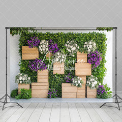 Aperturee - Aperturee Greenery Wall White Purple Floral Spring Backdrop