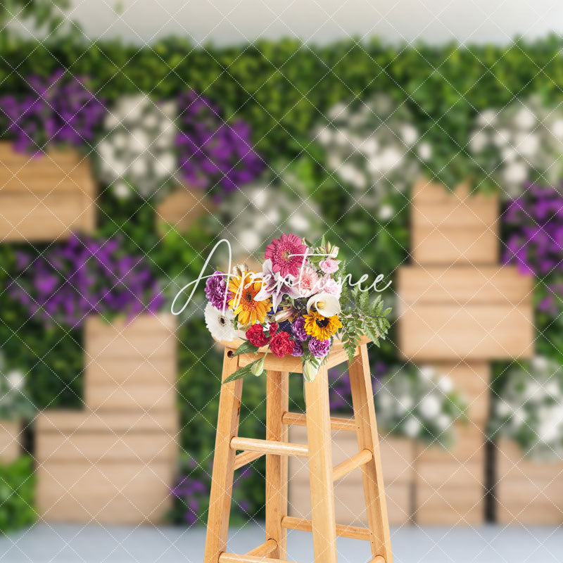 Aperturee - Aperturee Greenery Wall White Purple Floral Spring Backdrop