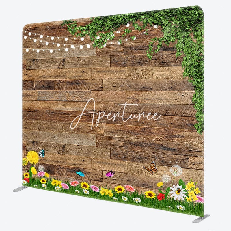 Aperturee - Aperturee Greenery Wildflower Wood Grain Pillow Cover Backdrop