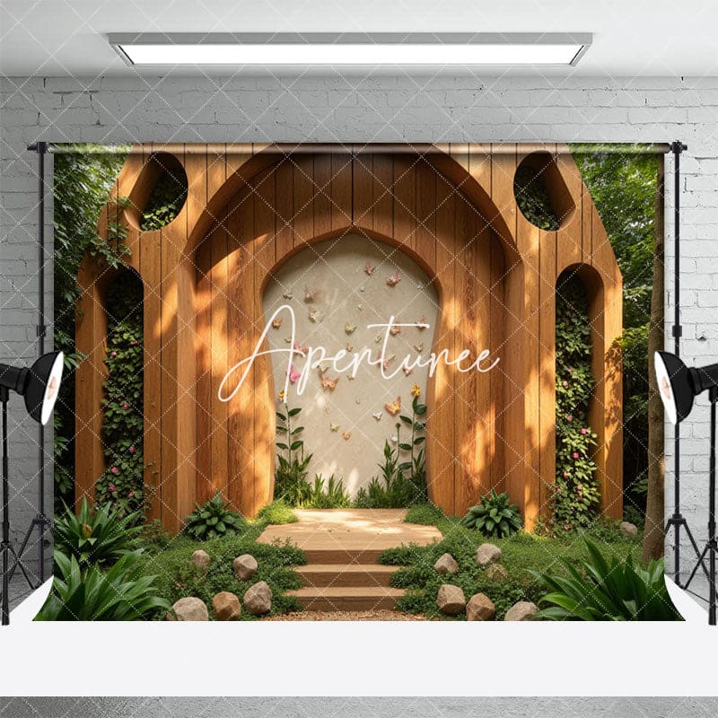 Aperturee - Aperturee Greenry Wooden Arched Stage Wedding Photo Backdrop