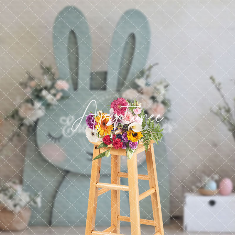 Aperturee - Aperturee Grey Abstract Wall Bunny Eggs Floral Easter Backdrop