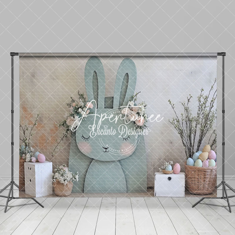 Aperturee - Aperturee Grey Abstract Wall Bunny Eggs Floral Easter Backdrop