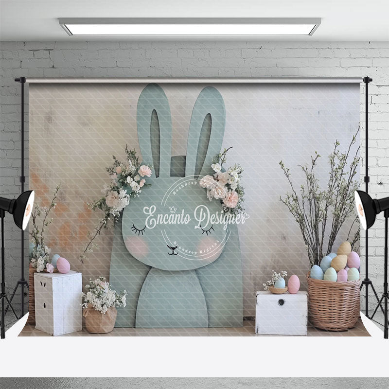 Aperturee - Aperturee Grey Abstract Wall Bunny Eggs Floral Easter Backdrop