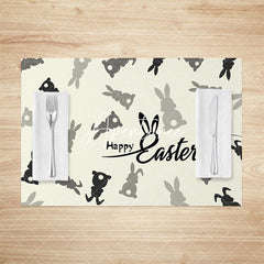 Aperturee - Aperturee Grey Black Bunny Happy Easter Set Of 4 Placemats