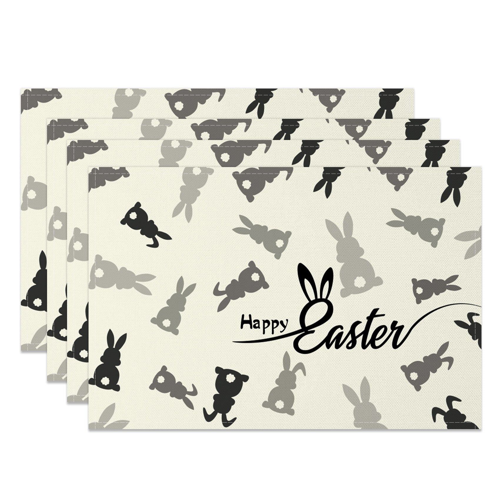 Aperturee - Aperturee Grey Black Bunny Happy Easter Set Of 4 Placemats