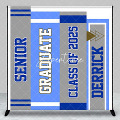 Aperturee - Aperturee Grey Blue Book Spine Custom Name Graduation Backdrop