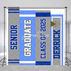 Aperturee - Aperturee Grey Blue Book Spine Custom Name Graduation Backdrop