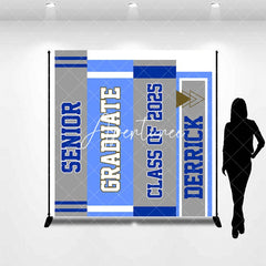 Aperturee - Aperturee Grey Blue Book Spine Custom Name Graduation Backdrop