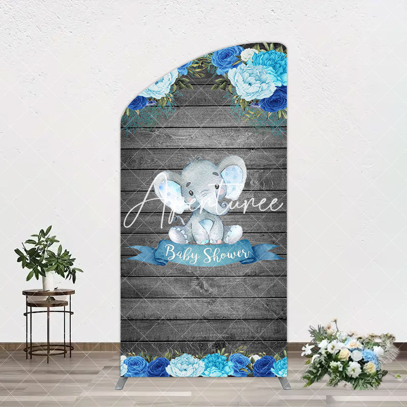 Aperturee - Aperturee Grey Blue Floral Elephant Arch Baby Shower Backdrop