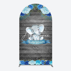 Aperturee - Aperturee Grey Blue Floral Elephant Arch Baby Shower Backdrop