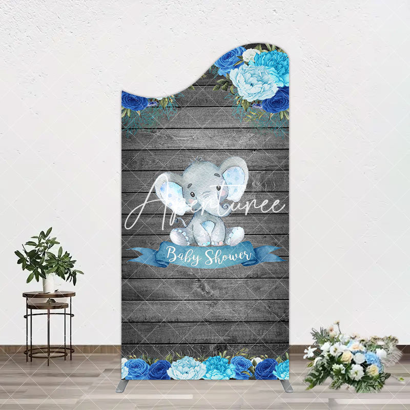 Aperturee - Aperturee Grey Blue Floral Elephant Arch Baby Shower Backdrop