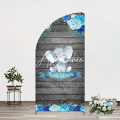 Aperturee - Aperturee Grey Blue Floral Elephant Arch Baby Shower Backdrop