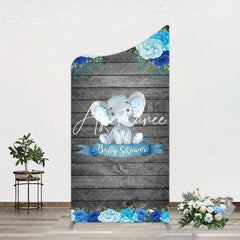 Aperturee - Aperturee Grey Blue Floral Elephant Arch Baby Shower Backdrop