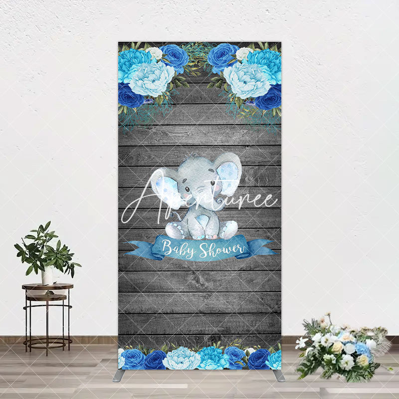 Aperturee - Aperturee Grey Blue Floral Elephant Arch Baby Shower Backdrop