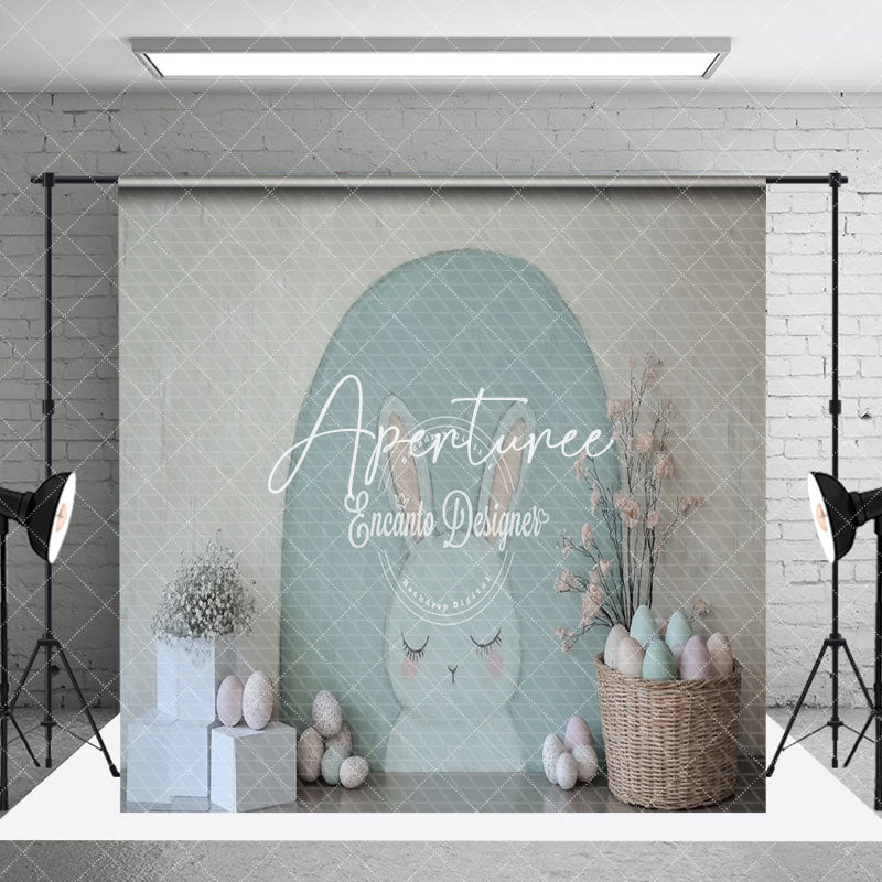 Aperturee - Aperturee Grey Green Wall Bunny Eggs Easter Room Set Backdrop