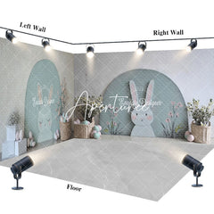 Aperturee - Aperturee Grey Green Wall Bunny Eggs Easter Room Set Backdrop