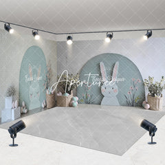 Aperturee - Aperturee Grey Green Wall Bunny Eggs Easter Room Set Backdrop