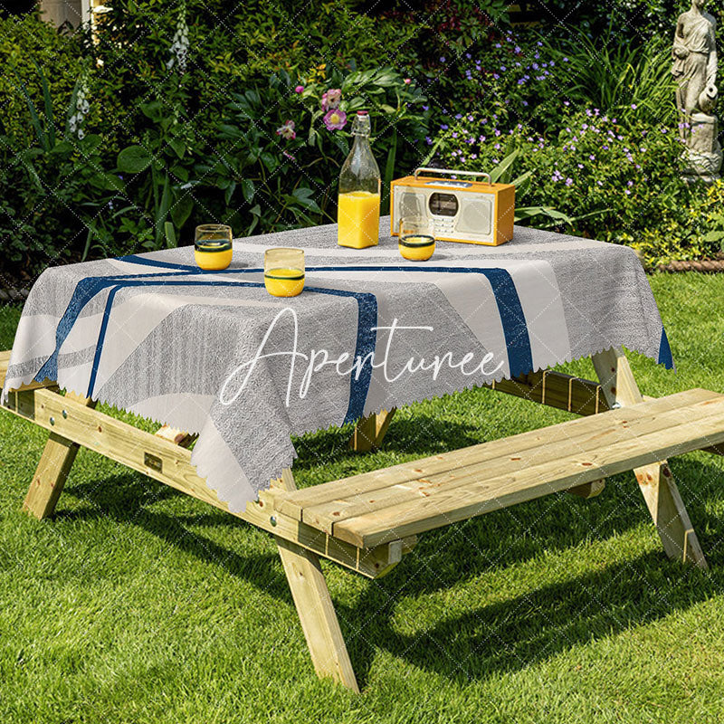 Aperturee - Aperturee Grey Navy Blue Lines Rectangle Tablecloth Dining Room