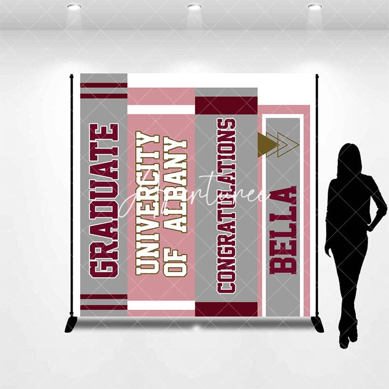 Aperturee - Aperturee Grey Pink Book Spine Custom Name Graduation Backdrop