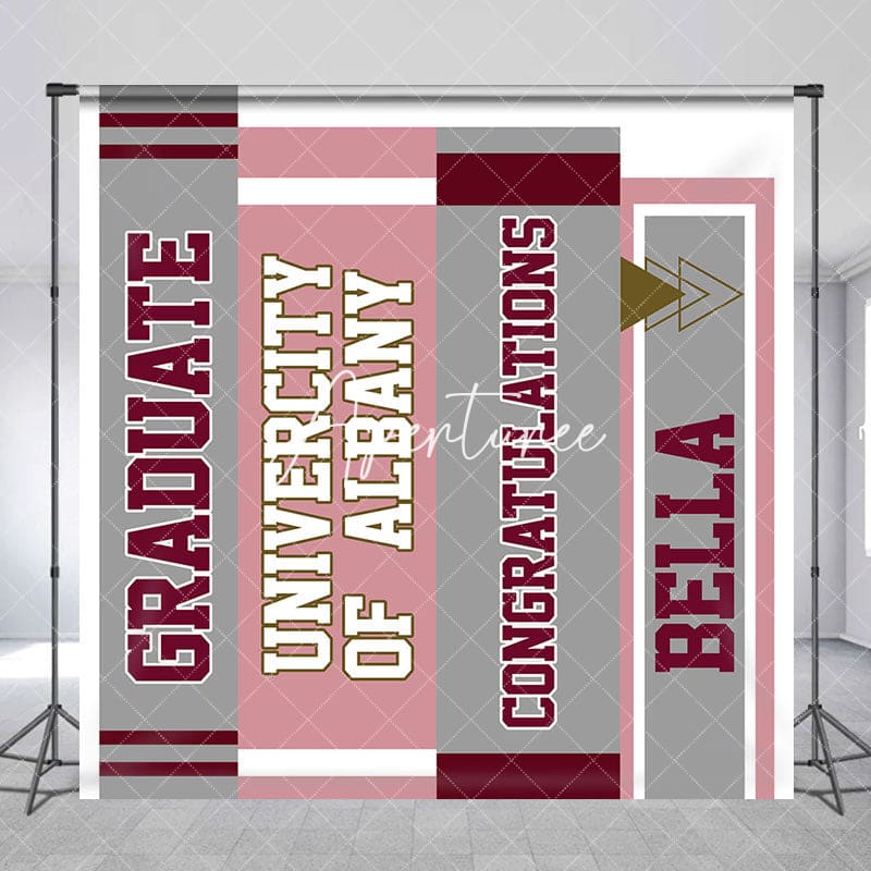 Aperturee - Aperturee Grey Pink Book Spine Custom Name Graduation Backdrop