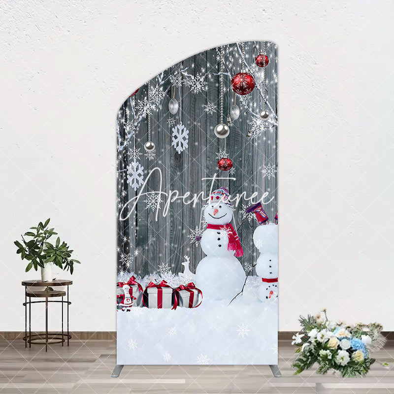 Aperturee - Aperturee Grey Wooden Snowman Christmas Vibe Arch Backdrop