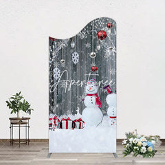 Aperturee - Aperturee Grey Wooden Snowman Christmas Vibe Arch Backdrop