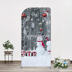 Aperturee - Aperturee Grey Wooden Snowman Christmas Vibe Arch Backdrop