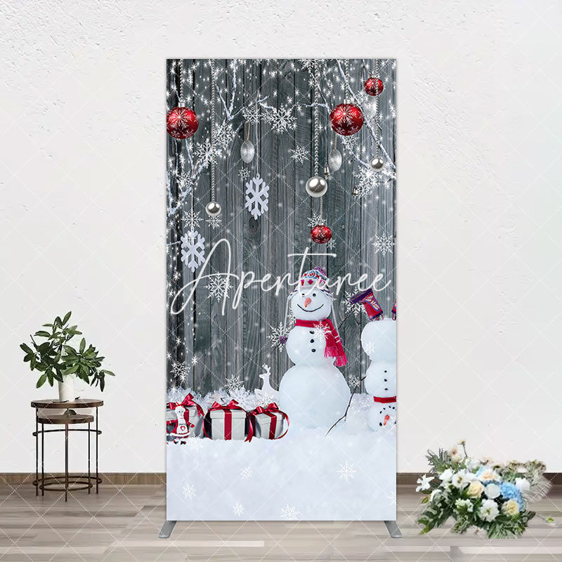 Aperturee - Aperturee Grey Wooden Snowman Christmas Vibe Arch Backdrop