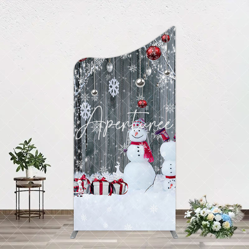 Aperturee - Aperturee Grey Wooden Snowman Christmas Vibe Arch Backdrop