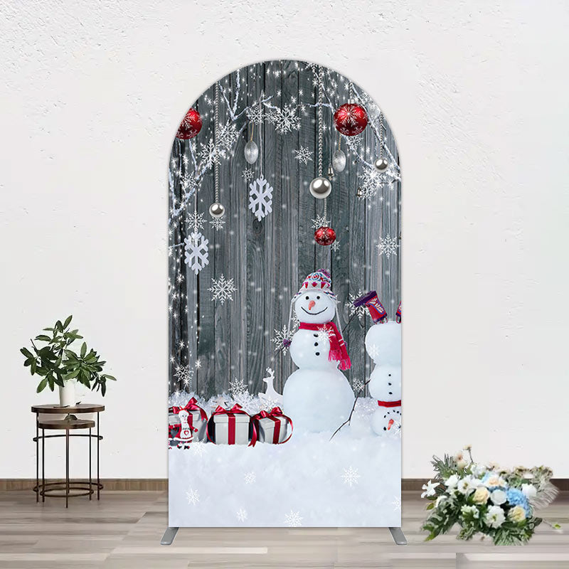 Aperturee - Aperturee Grey Wooden Snowman Christmas Vibe Arch Backdrop