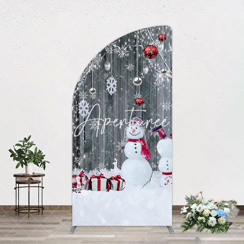 Aperturee - Aperturee Grey Wooden Snowman Christmas Vibe Arch Backdrop