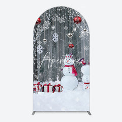 Aperturee - Aperturee Grey Wooden Snowman Christmas Vibe Arch Backdrop