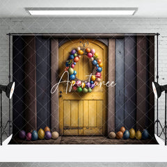 Aperturee - Aperturee Grey Yellow Door Egg Wreath Easter Photo Backdrop