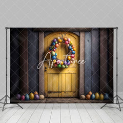 Aperturee - Aperturee Grey Yellow Door Egg Wreath Easter Photo Backdrop