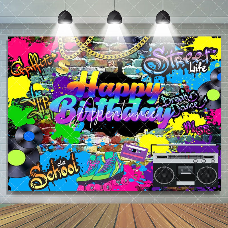 Aperturee - Aperturee Groovy Colorful Happy Birthday Celebration Backdrop