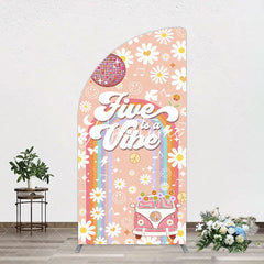 Aperturee - Aperturee Groovy Five Is Vibe Daisy Birthday Arch Backdrop