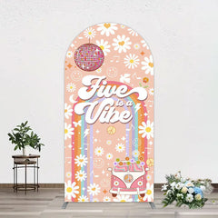 Aperturee - Aperturee Groovy Five Is Vibe Daisy Birthday Arch Backdrop