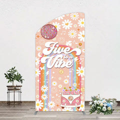 Aperturee - Aperturee Groovy Five Is Vibe Daisy Birthday Arch Backdrop