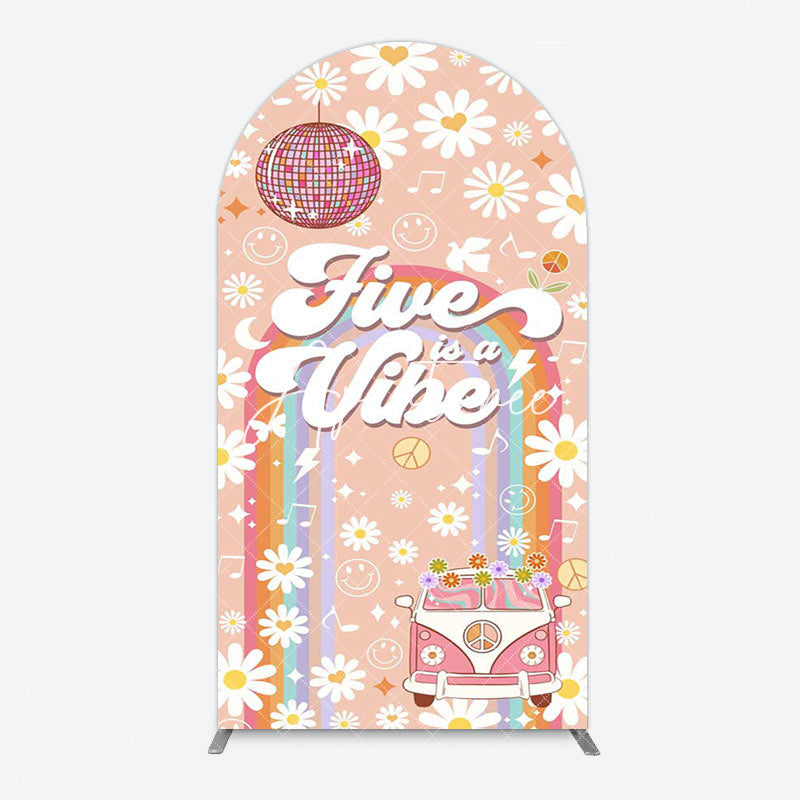 Aperturee - Aperturee Groovy Five Is Vibe Daisy Birthday Arch Backdrop