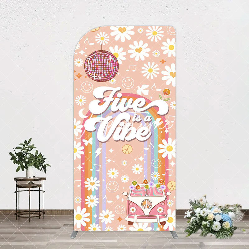 Aperturee - Aperturee Groovy Five Is Vibe Daisy Birthday Arch Backdrop