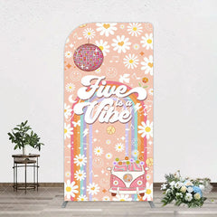 Aperturee - Aperturee Groovy Five Is Vibe Daisy Birthday Arch Backdrop